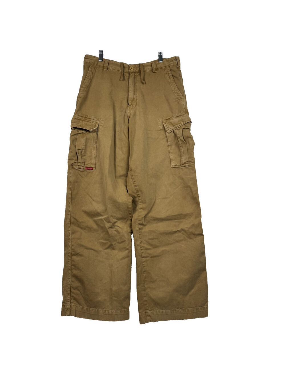 Vintage GUESS 34x33 Wide Leg Baggy Tan Brown Cargo Pants Y2K 90s Paratrooper